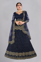 Jyoti Fashion Women's Navy Blue Net Thread Embroidered Designer Lehenga Choli Set | Grocsy
