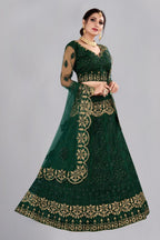 Jyoti Fashion Women's Dark Green Net Thread Embroidered Designer Lehenga Choli Set | Grocsy