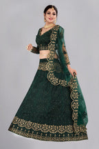 Jyoti Fashion Women's Dark Green Net Thread Embroidered Designer Lehenga Choli Set | Grocsy