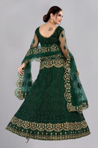 Jyoti Fashion Women's Dark Green Net Thread Embroidered Designer Lehenga Choli Set | Grocsy