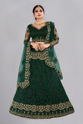 Jyoti Fashion Women's Dark Green Net Thread Embroidered Designer Lehenga Choli Set | Grocsy