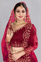 Jyoti Fashion Women's Maroon Net Thread Embroidered Designer Lehenga Choli Set | Grocsy