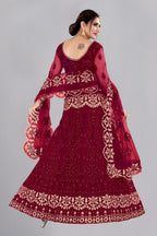 Jyoti Fashion Women's Maroon Net Thread Embroidered Designer Lehenga Choli Set | Grocsy