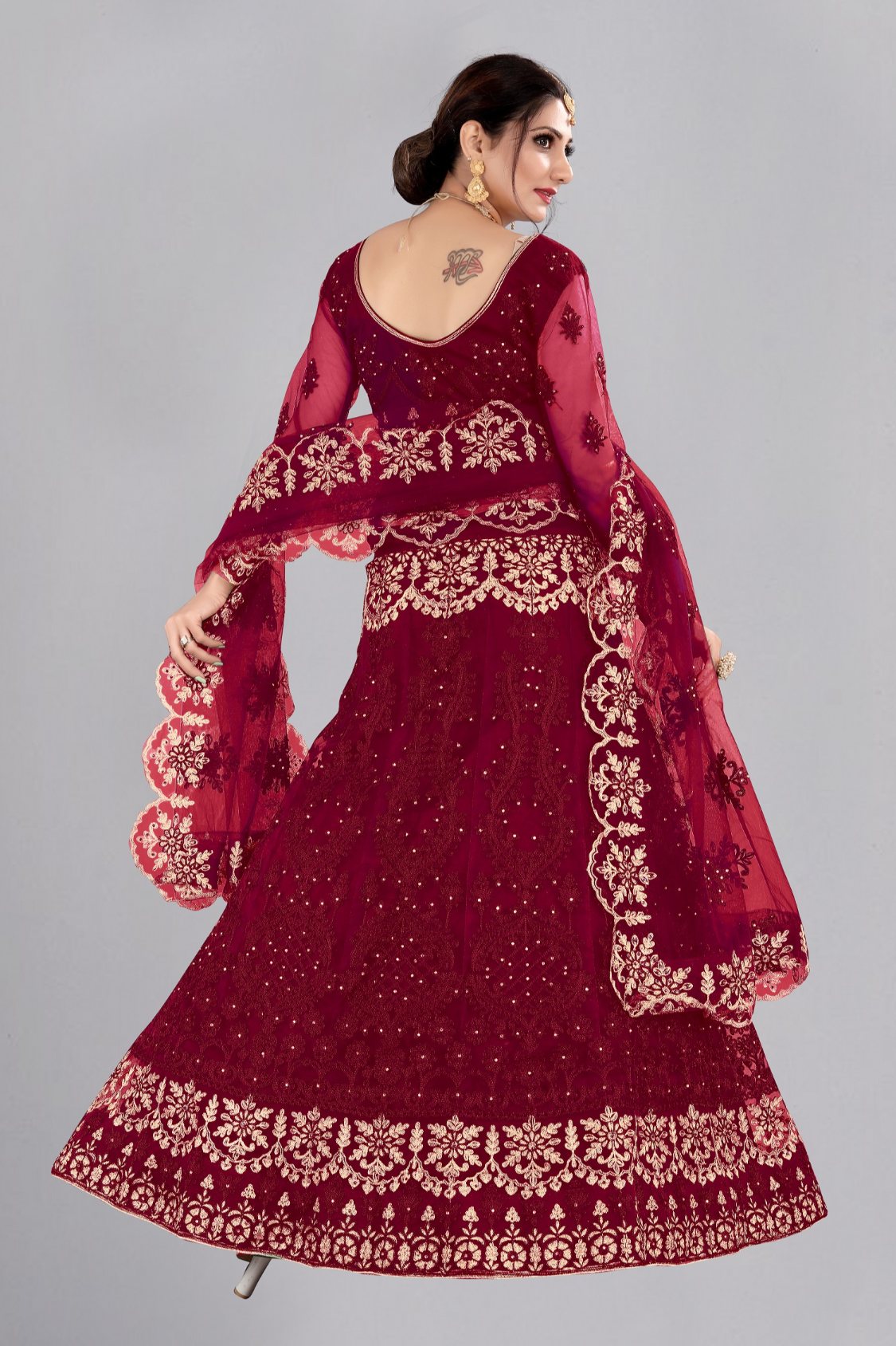 Jyoti Fashion Women's Maroon Net Thread Embroidered Designer Lehenga Choli Set | Grocsy