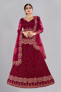 Jyoti Fashion Women's Maroon Net Thread Embroidered Designer Lehenga Choli Set | Grocsy