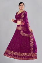 Jyoti Fashion Women's Purple Net Thread Embroidered Designer Lehenga Choli Set | Grocsy