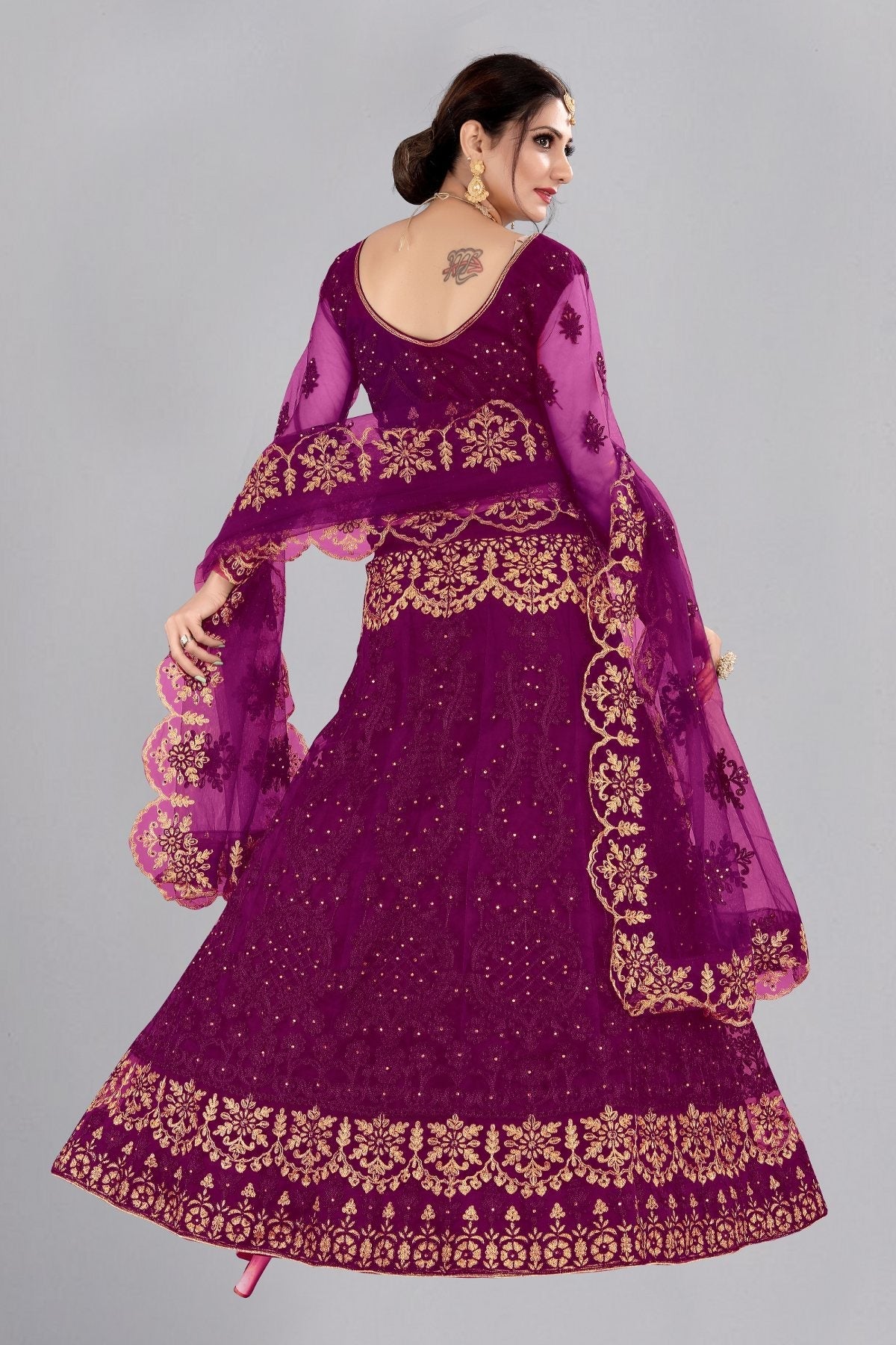 Jyoti Fashion Women's Purple Net Thread Embroidered Designer Lehenga Choli Set | Grocsy