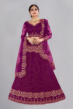 Jyoti Fashion Women's Purple Net Thread Embroidered Designer Lehenga Choli Set | Grocsy