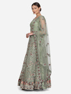Jyoti Fashion Women's Light Green Net Thread Embroidered Designer Lehenga Choli Set | Grocsy