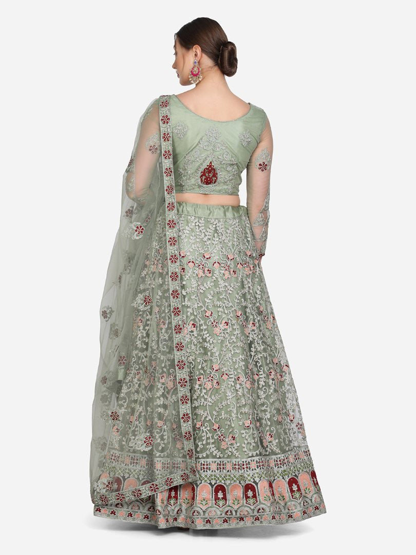 Jyoti Fashion Women's Light Green Net Thread Embroidered Designer Lehenga Choli Set | Grocsy