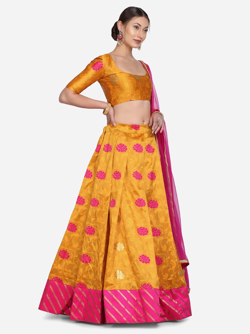 Jyoti Fashion Women's Pink Taffeta Silk Zari Woven Lehenga Choli with Dupatta | Grocsy