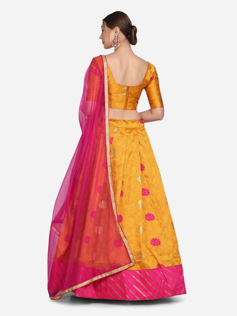 Jyoti Fashion Women's Pink Taffeta Silk Zari Woven Lehenga Choli with Dupatta | Grocsy