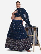 Jyoti Fashion Women's Navy Blue Georgette Thread Embroidered Lehenga Choli with Dupatta | Grocsy