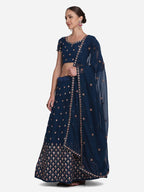 Jyoti Fashion Women's Navy Blue Georgette Thread Embroidered Lehenga Choli with Dupatta | Grocsy