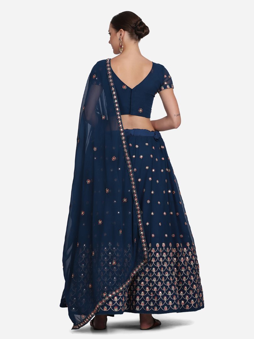 Jyoti Fashion Women's Navy Blue Georgette Thread Embroidered Lehenga Choli with Dupatta | Grocsy