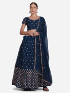 Jyoti Fashion Women's Navy Blue Georgette Thread Embroidered Lehenga Choli with Dupatta | Grocsy