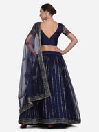 Jyoti Fashion Women's Navy Blue Net Sequins Embroidered Lehenga Choli with Dupatta | Grocsy