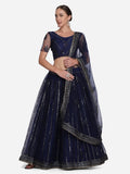 Jyoti Fashion Women's Navy Blue Net Sequins Embroidered Lehenga Choli with Dupatta | Grocsy