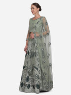 Jyoti Fashion Women's Sea Green Net Thread Embroidered Lehenga Choli with Dupatta | Grocsy