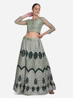Jyoti Fashion Women's Sea Green Net Thread Embroidered Lehenga Choli with Dupatta | Grocsy