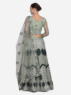 Jyoti Fashion Women's Sea Green Net Thread Embroidered Lehenga Choli with Dupatta | Grocsy