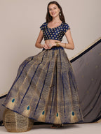 Jyoti Fashion Women's Navy Blue Taffeta Silk Thread Embroidered Lehenga Choli with Dupatta | Grocsy