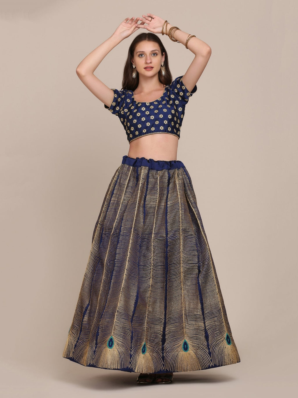 Jyoti Fashion Women's Navy Blue Taffeta Silk Thread Embroidered Lehenga Choli with Dupatta | Grocsy