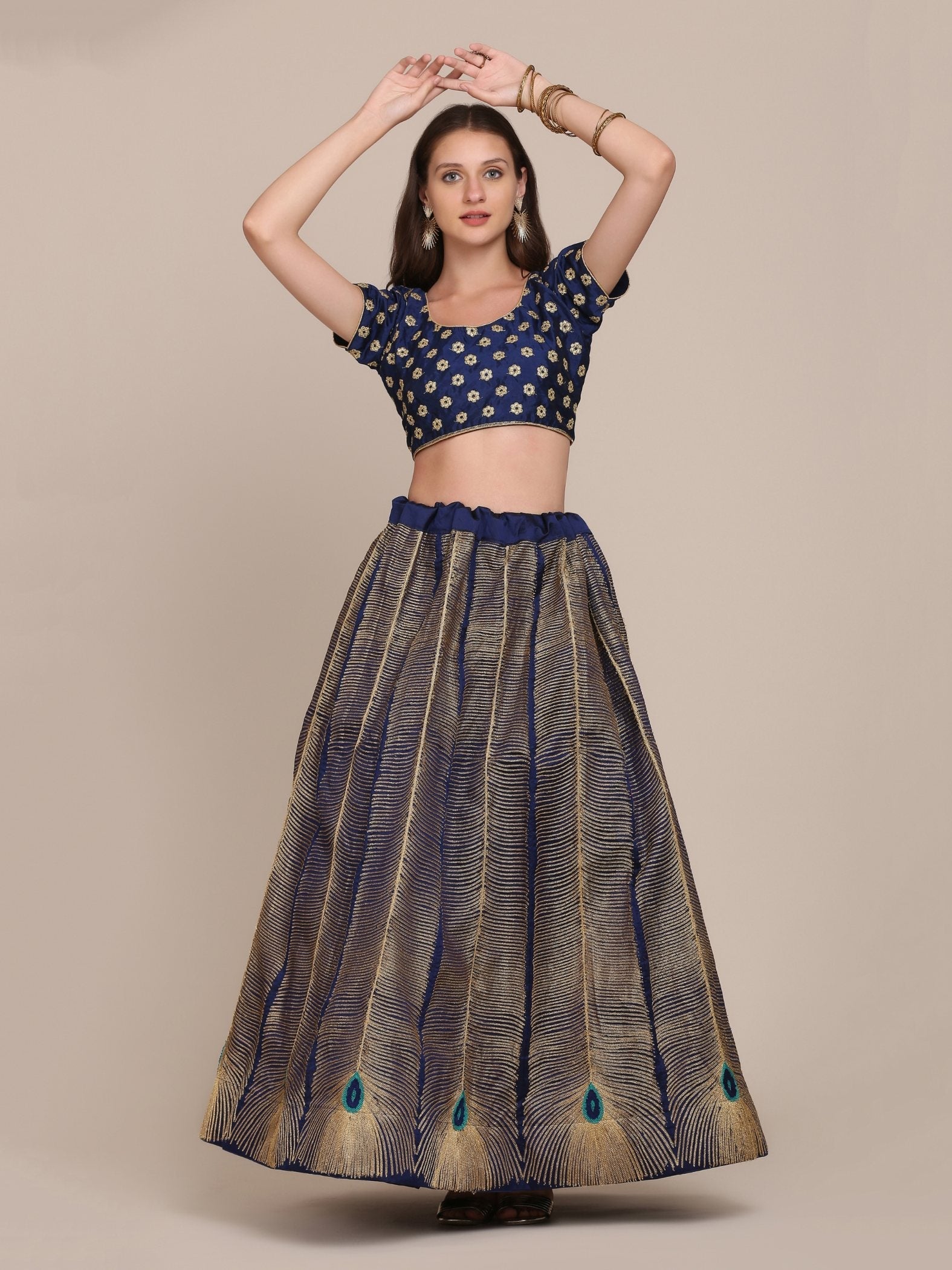 Jyoti Fashion Women's Navy Blue Taffeta Silk Thread Embroidered Lehenga Choli with Dupatta | Grocsy