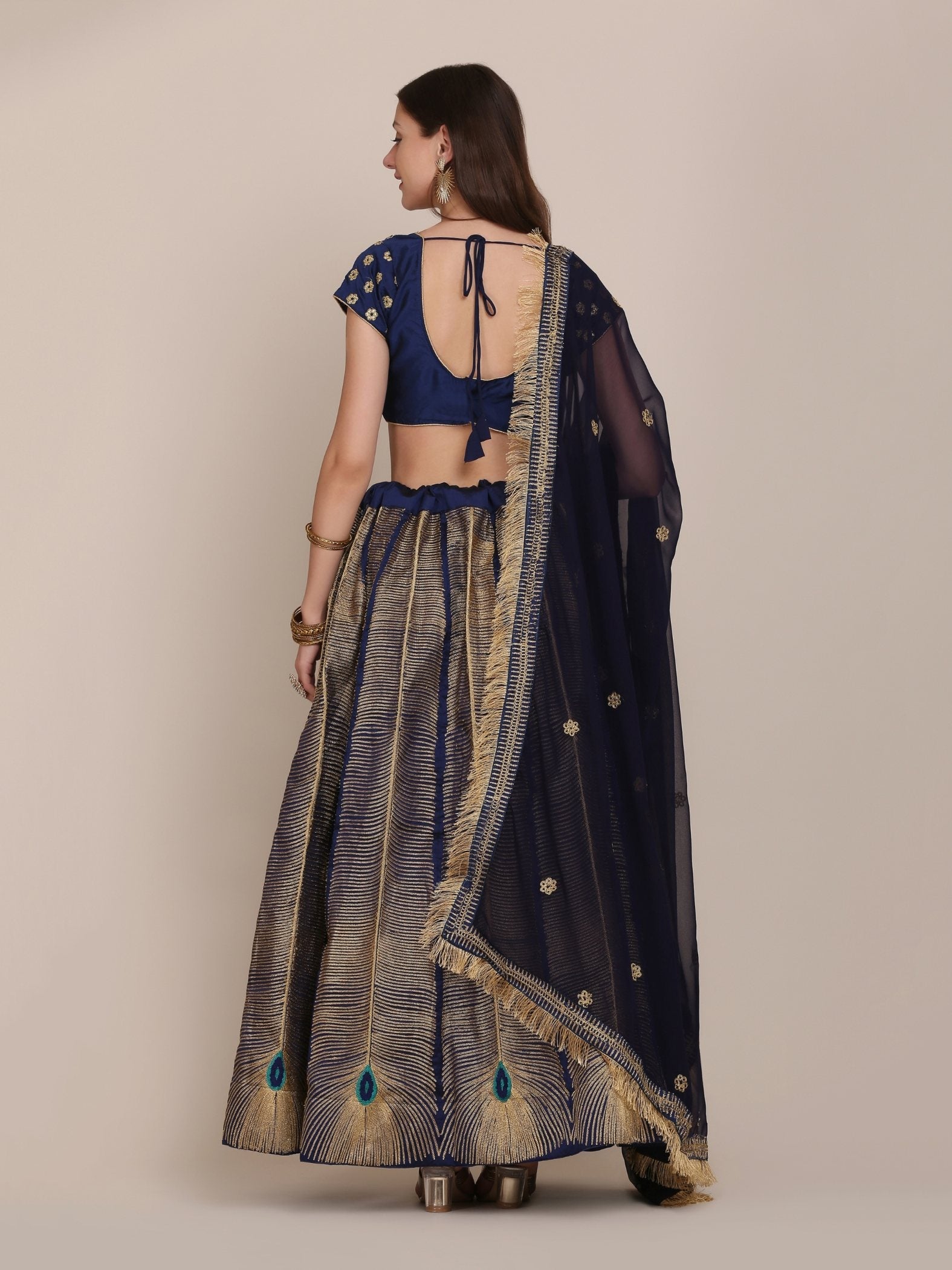 Jyoti Fashion Women's Navy Blue Taffeta Silk Thread Embroidered Lehenga Choli with Dupatta | Grocsy