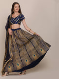 Jyoti Fashion Women's Navy Blue Taffeta Silk Thread Embroidered Lehenga Choli with Dupatta | Grocsy