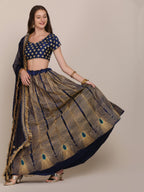 Jyoti Fashion Women's Navy Blue Taffeta Silk Thread Embroidered Lehenga Choli with Dupatta | Grocsy