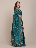 Jyoti Fashion Women's Teal Chinon Floral Printed Lehenga Choli with Dupatta | Grocsy