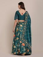 Jyoti Fashion Women's Teal Chinon Floral Printed Lehenga Choli with Dupatta | Grocsy