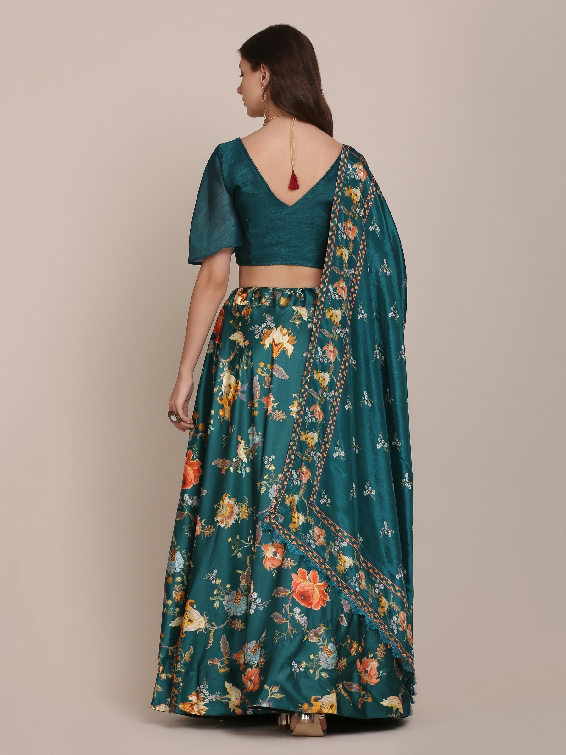 Jyoti Fashion Women's Teal Chinon Floral Printed Lehenga Choli with Dupatta | Grocsy