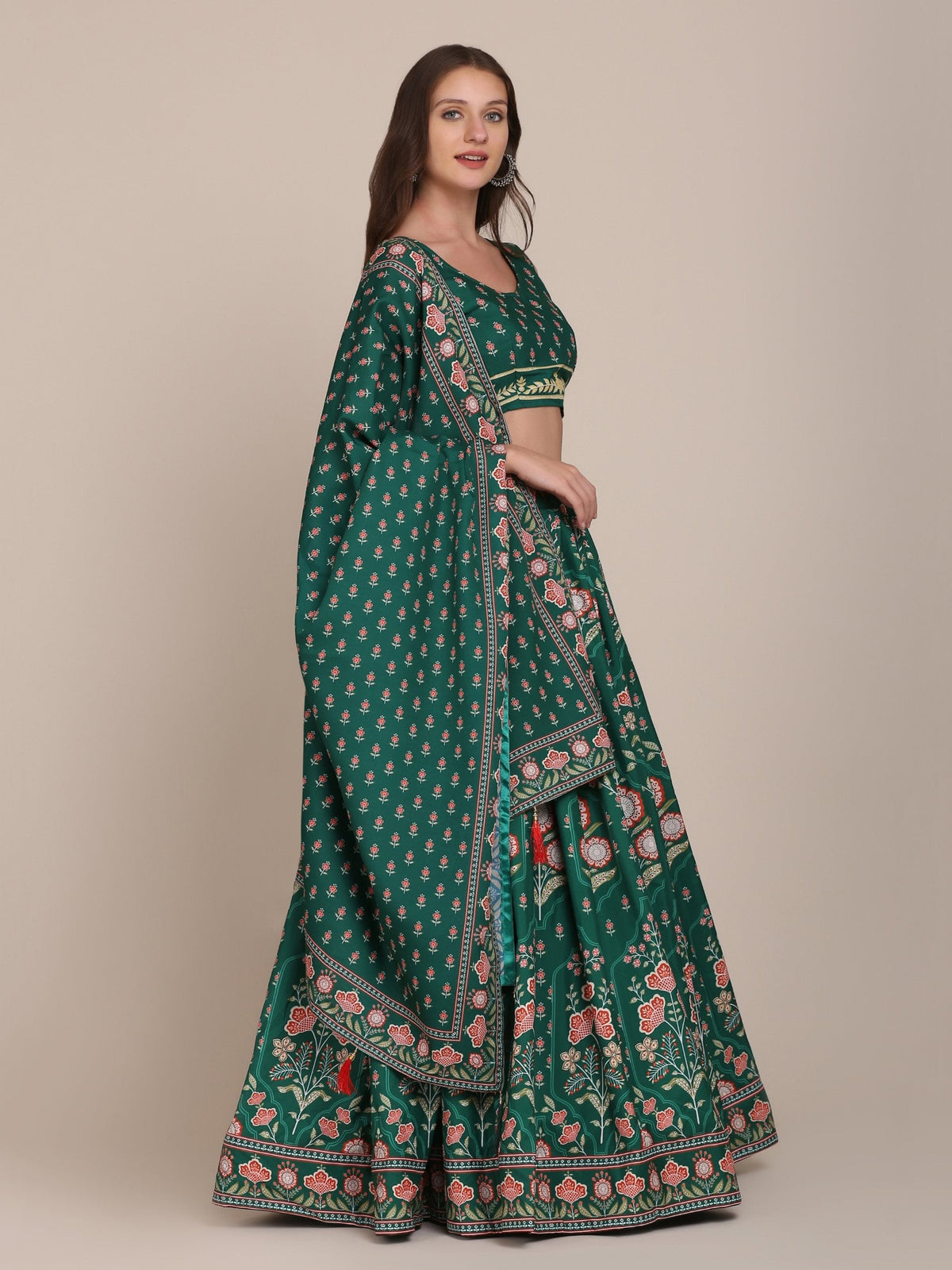 Jyoti Fashion Women's Bottle Green Crepe Floral Printed Lehenga Choli with Dupatta | Grocsy