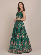 Jyoti Fashion Women's Bottle Green Crepe Floral Printed Lehenga Choli with Dupatta | Grocsy