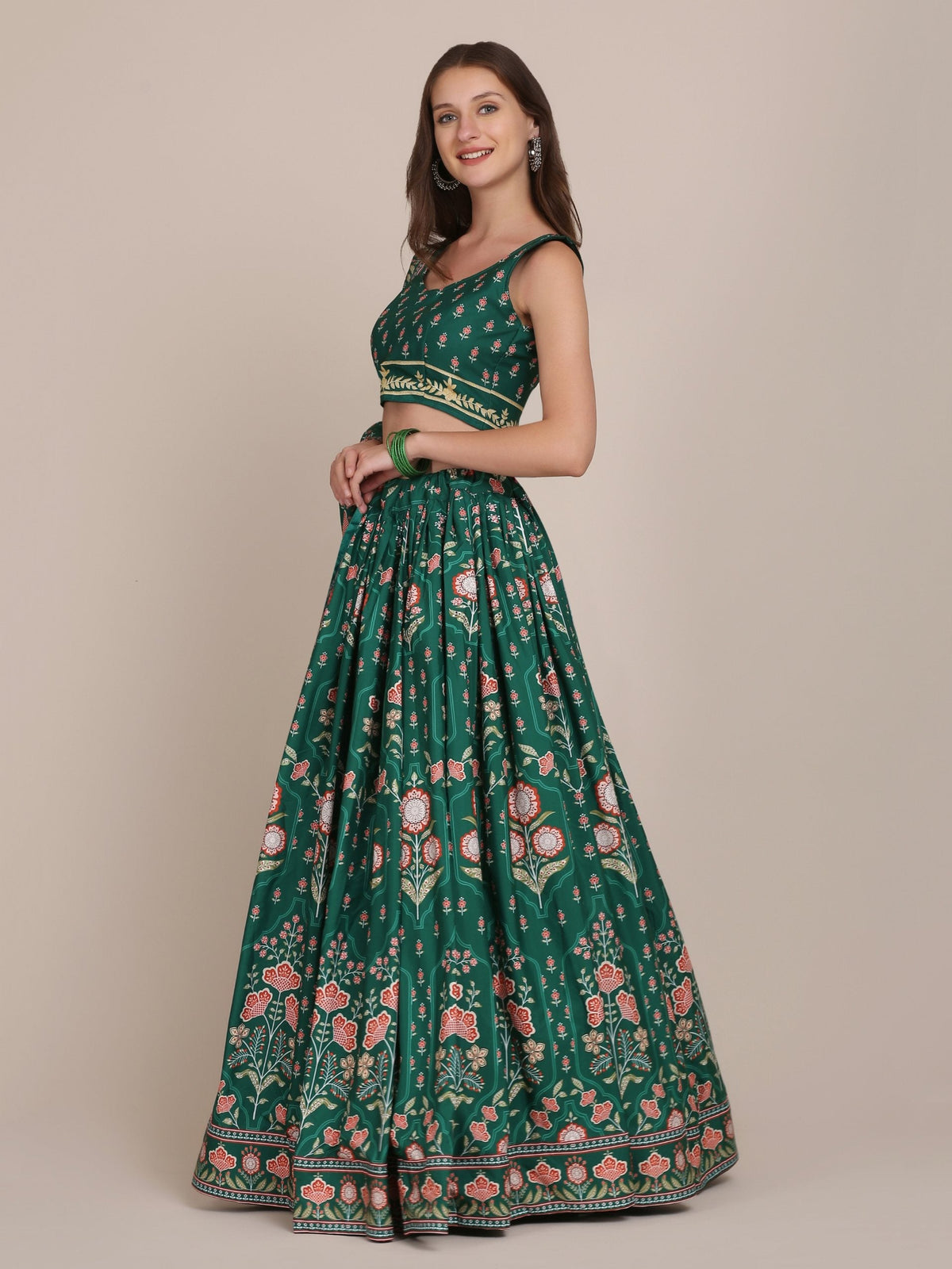 Jyoti Fashion Women's Bottle Green Crepe Floral Printed Lehenga Choli with Dupatta | Grocsy
