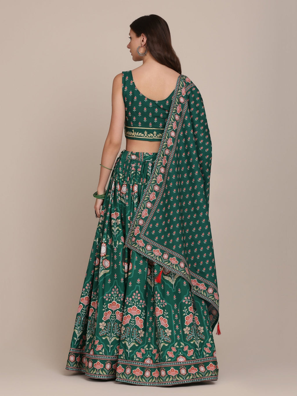 Jyoti Fashion Women's Bottle Green Crepe Floral Printed Lehenga Choli with Dupatta | Grocsy