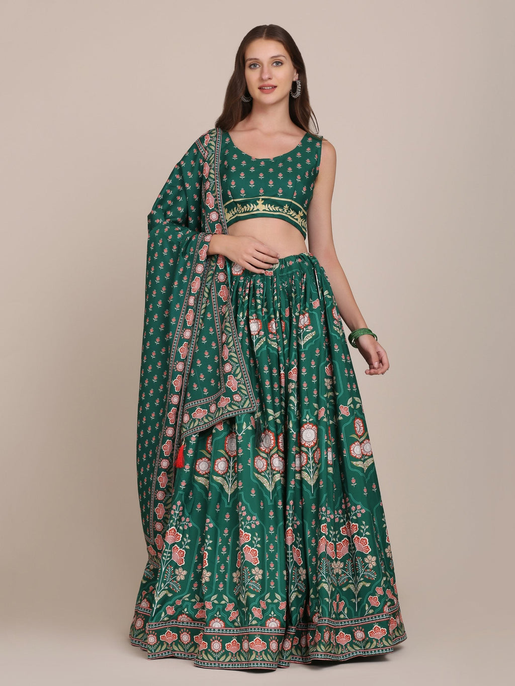 Jyoti Fashion Women's Bottle Green Crepe Floral Printed Lehenga Choli with Dupatta | Grocsy