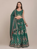 Jyoti Fashion Women's Bottle Green Crepe Floral Printed Lehenga Choli with Dupatta | Grocsy