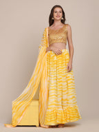 Jyoti Fashion Women's Yellow Georgette Shibori Print Work Lehenga Choli with Dupatta | Grocsy