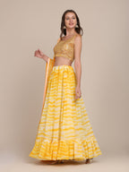 Jyoti Fashion Women's Yellow Georgette Shibori Print Work Lehenga Choli with Dupatta | Grocsy