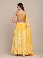 Jyoti Fashion Women's Yellow Georgette Shibori Print Work Lehenga Choli with Dupatta | Grocsy