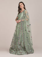 Jyoti Fashion Women's Sea Green Net Thread Embroidered Lehenga Choli with Dupatta | Grocsy