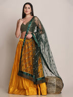Jyoti Fashion Women's Yellow Satin Silk Platted Work Lehenga Choli with Dupatta | Grocsy