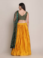 Jyoti Fashion Women's Yellow Satin Silk Platted Work Lehenga Choli with Dupatta | Grocsy