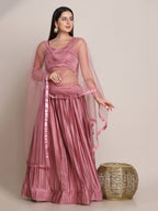 Jyoti Fashion Women's Dusty Pink Satin Silk Platted Work Lehenga Choli with Dupatta | Grocsy