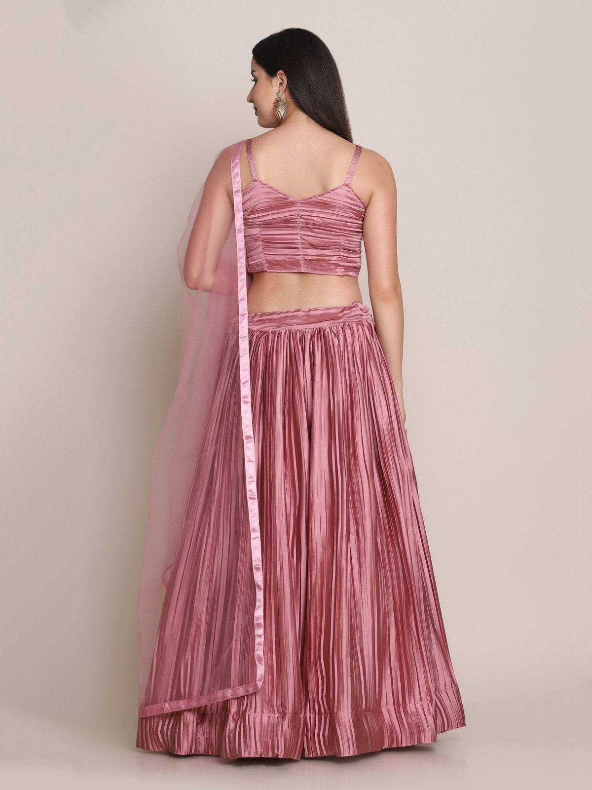 Jyoti Fashion Women's Dusty Pink Satin Silk Platted Work Lehenga Choli with Dupatta | Grocsy