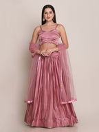 Jyoti Fashion Women's Dusty Pink Satin Silk Platted Work Lehenga Choli with Dupatta | Grocsy