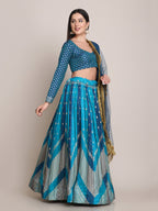 Jyoti Fashion Women's Rama Silk Blend Zari Woven Lehenga Choli with Dupatta | Grocsy